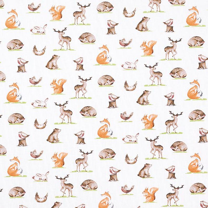 Bio bavlněný žerzej Akvarel lesní zvířata – vlněná bílá,  image number 1