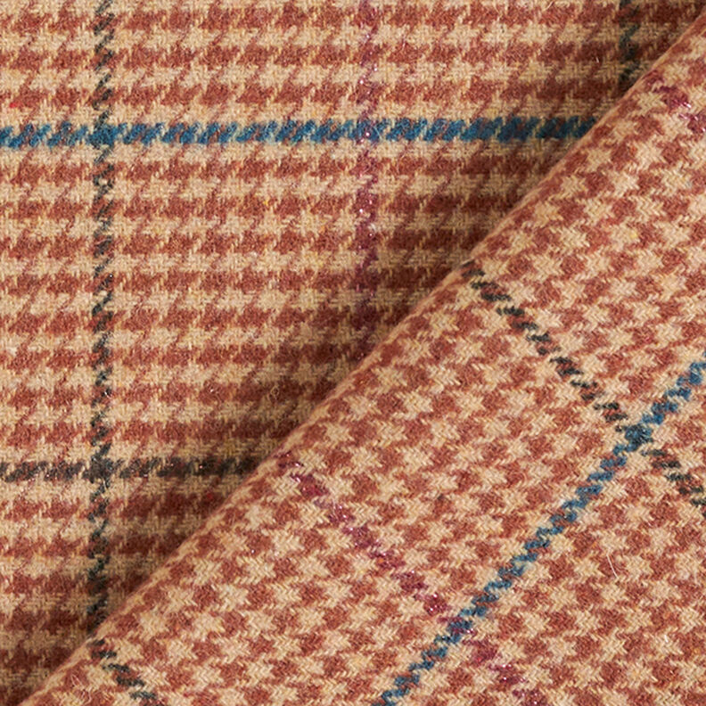Kabátová tkanina Houndstooth kostkovaná s třpytivým efektem – béžová/mědená, image number 4