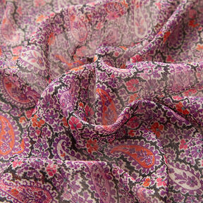 Krepový šifon Paisley – červenofialková, 