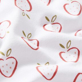 Bavlněný žerzej Stylizované jahody – bílá/růžová, 