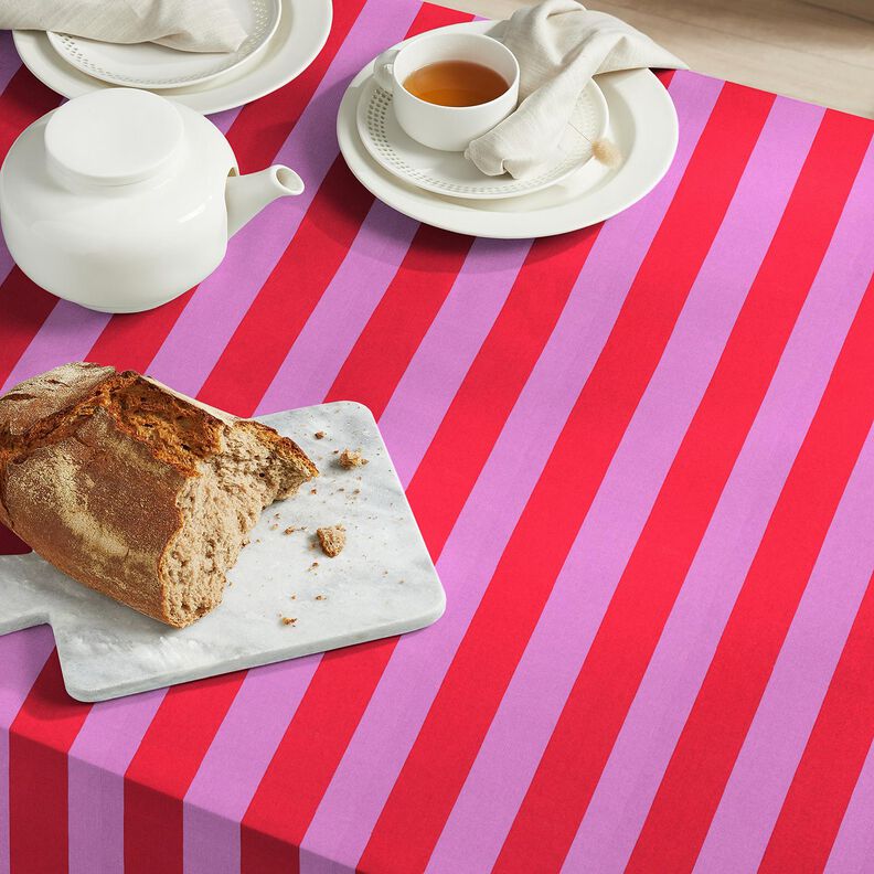 Dekorační látka Plátno Veselé pruhy – pastelově fialová/chili,  image number 7