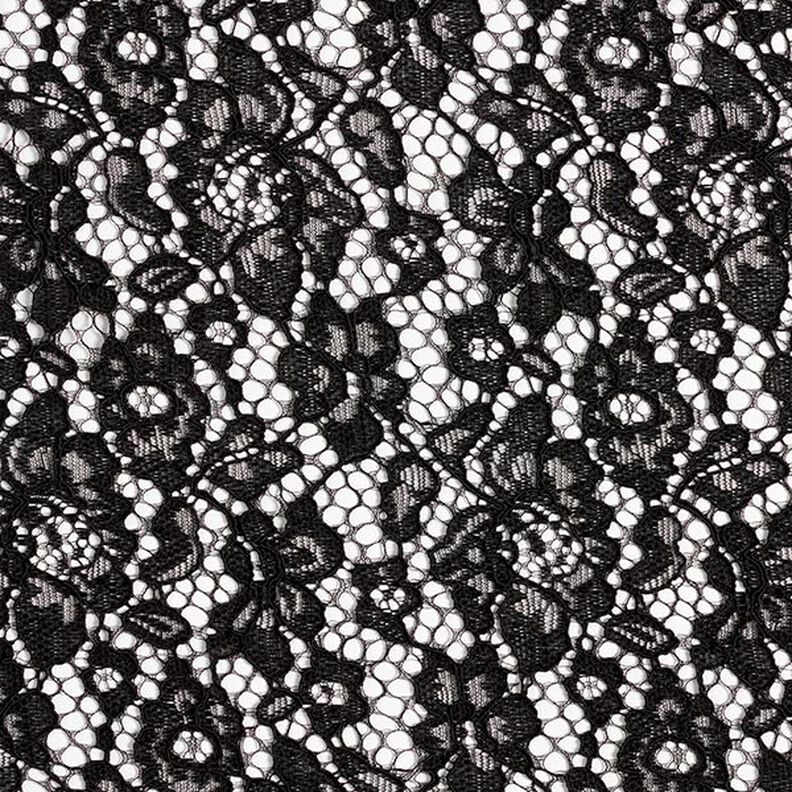 Krajková látka s oboustranným obloučkovým okrajem Květy – černá,  image number 1