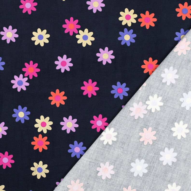 Dětský manšestr Květiny s třpytivým potiskem | Poppy Fabrics – namornicka modr, image number 4