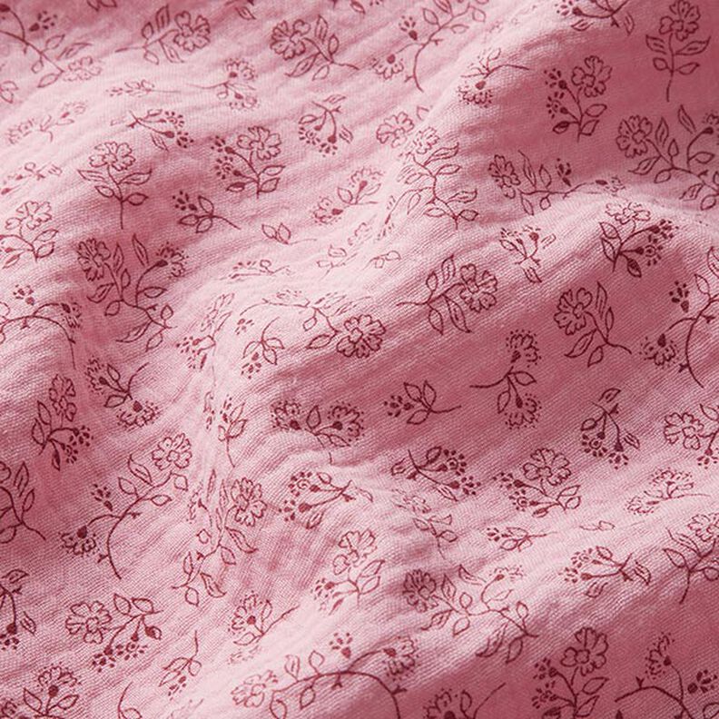 Mušelín / dvojitá mačkaná tkanina Malé úponky květů – růžová,  image number 2