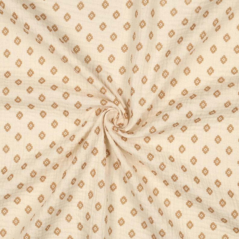GOTS Mušelín / dvojitá mačkaná tkanina Boho diamantový vzor | Poppy Fabrics – kremová/skořicová, image number 3