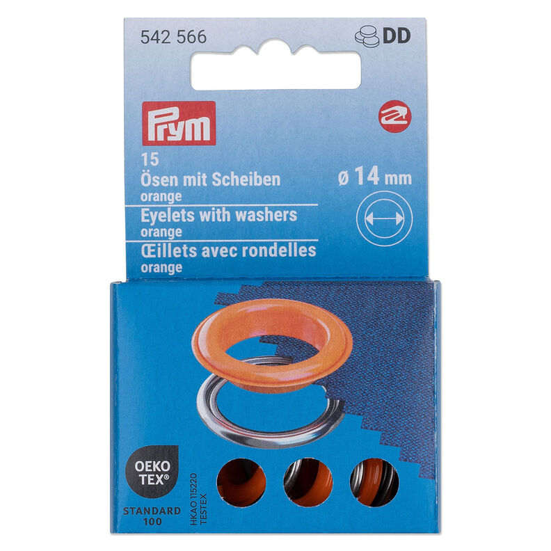 Očka s podložkami [15 kusů | Ø 14 mm] | Prym – oranžová/stříbrná metalická,  image number 1