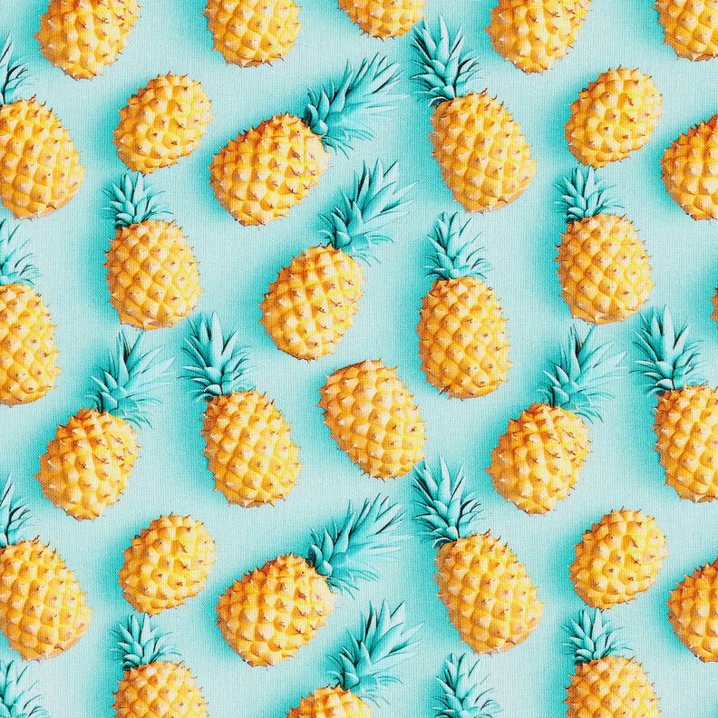 Bavlněná látka Popelín Ananas – modrá aqua/žlutá, image number 1
