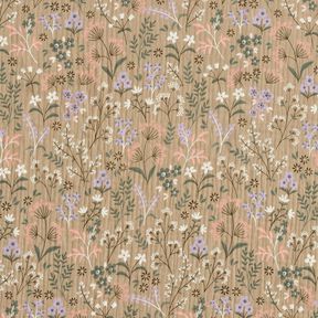 GOTS Mušelín / dvojitá mačkaná tkanina Jarní květinová louka | Poppy Fabrics – tmavě béžová, 