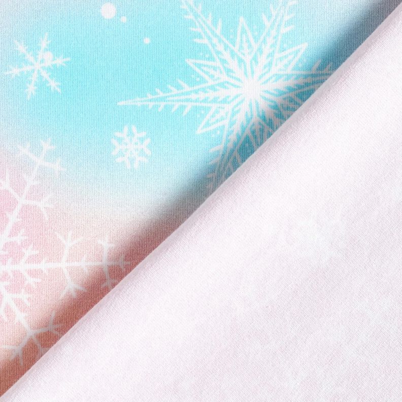 Bavlněný žerzej Akvarelový přechod sněhových vloček | Glitzerpüppi – ledově modrá/rose, image number 4