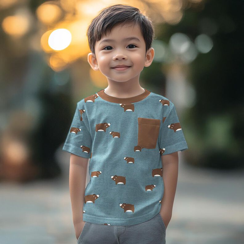 Bavlněný žerzej Medvědi | Poppy Fabrics – rákosove zelená/kaštanově hnědá,  image number 5