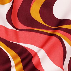 Bavlněný satén Retro vlny | Poppy Fabrics – bordó/kari žlutá, 