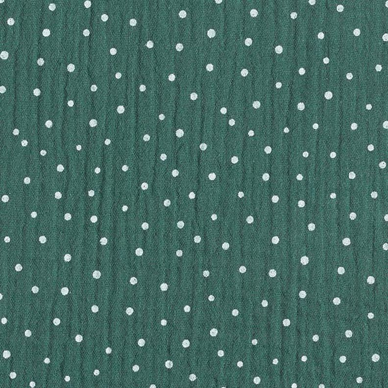 Mušelín / dvojitá mačkaná tkanina Puntíky – tmavě zelená/bílá,  image number 1