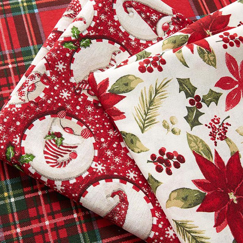 Dekorační látka Plátno Květiny poinsettie – vlněná bílá/karmínově červená,  image number 5