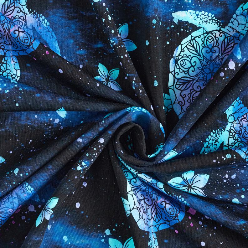 Bavlněný žerzej Želvy Aloha | Glitzerpüppi – noční modrá/světle tyrkysová,  image number 3