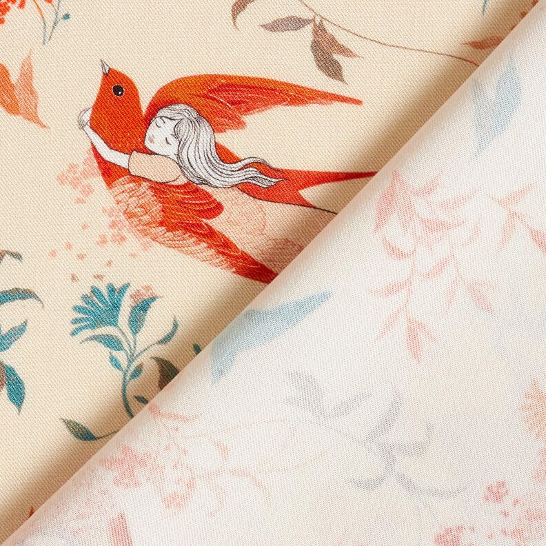 Viskózová látka LENZING™ ECOVERO™ Ptáci a víly | Katia Fabrics – kremová/ohnivě červená, image number 4