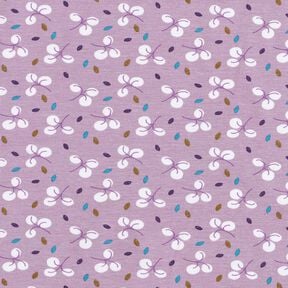 Bavlněný žerzej Větve a tečky – levandulová, 