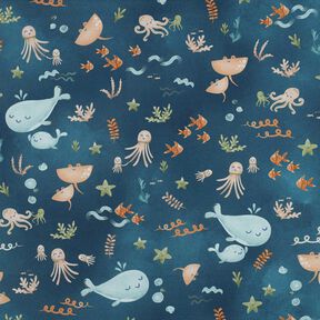 Bavlněný popelín Šťastná mořská zvířata digitální potisk | Poppy Fabrics – oceánská modrá, 