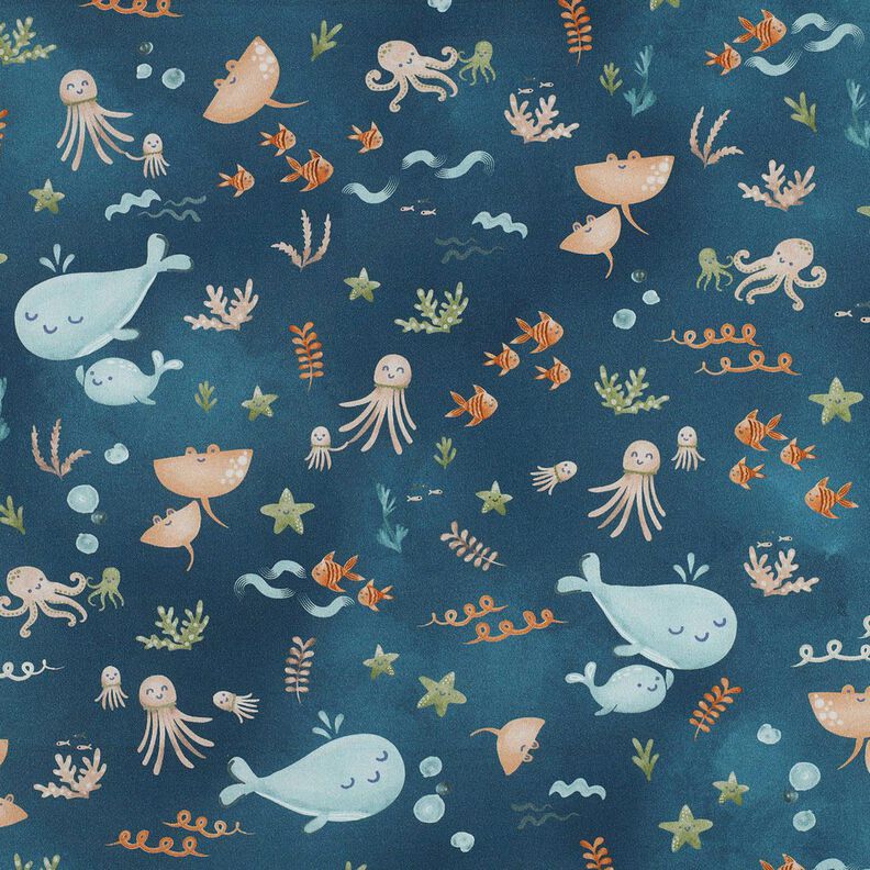 Bavlněný popelín Šťastná mořská zvířata digitální potisk | Poppy Fabrics – oceánská modrá,  image number 1