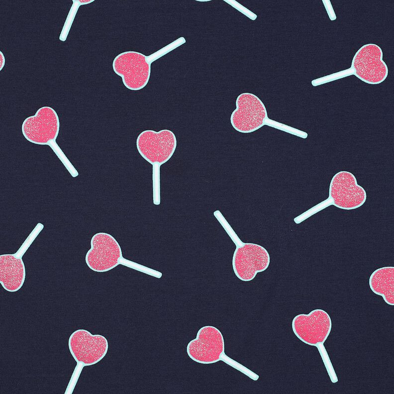Bavlněný žerzej Lízátka ve tvaru třpytivých srdíček | Poppy Fabrics – noční modrá, image number 1