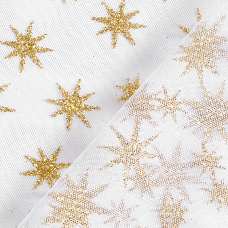 Tyl se třpitivými hvězdičkami – bílá/zlatá,  image number 4