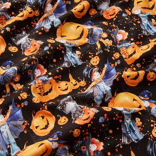 Bavlněný žerzej Halloween digitální potisk – černá, 