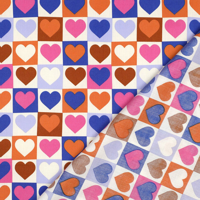 Bavlněný popelín Kostky-srdce | Poppy Fabrics – slonová kost/královská modr,  image number 4
