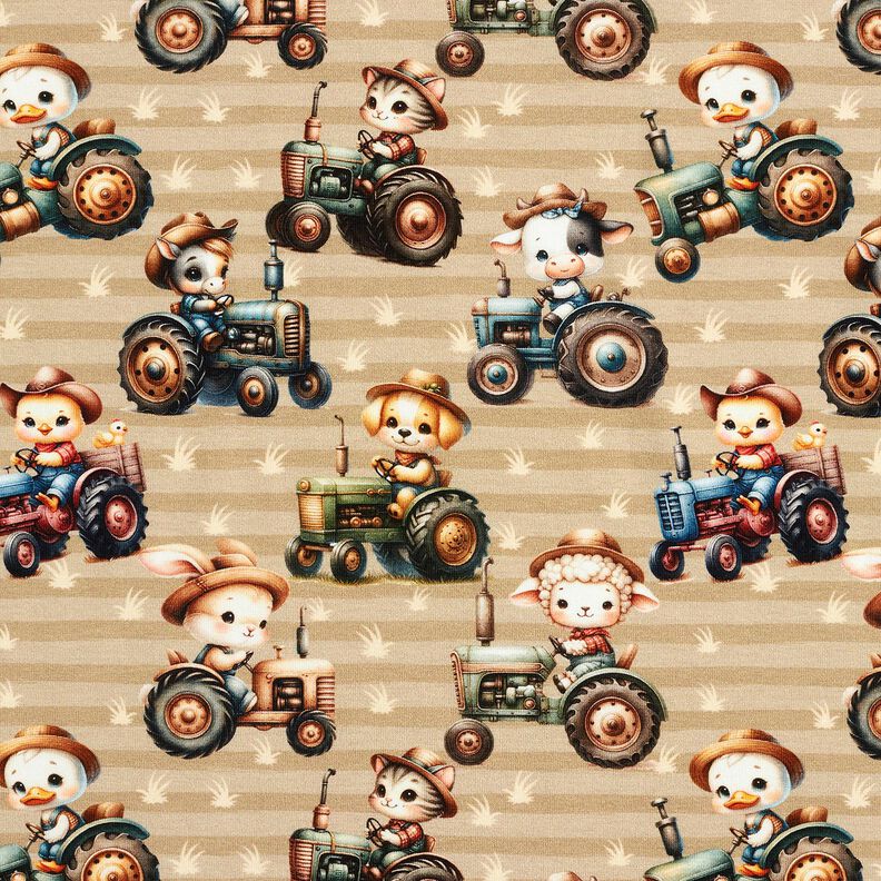 Bavlněný žerzej Traktor se zvířaty digitální potisk – sasanková/mandlová, image number 1
