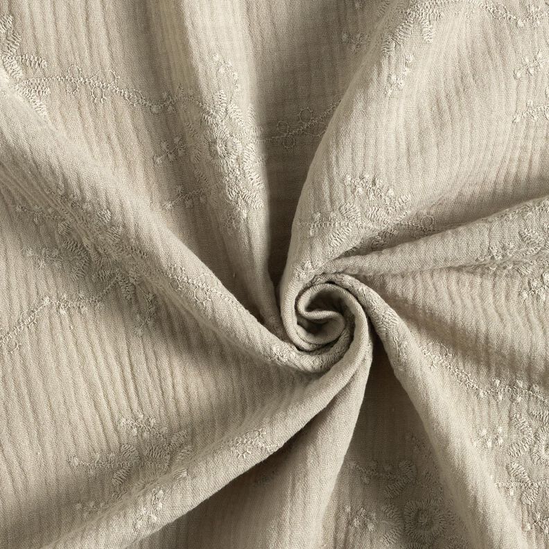 Mušelín / dvojitá mačkaná tkanina Květinový úponek tón v tónu – hedvábně šedá,  image number 3