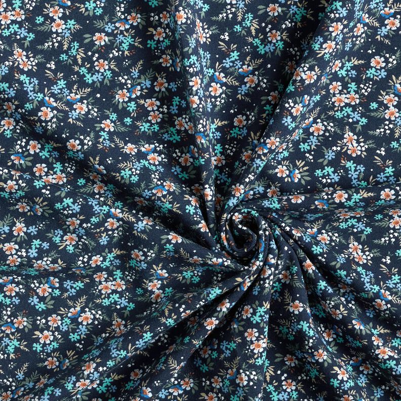 Bavlněný žerzej Moře květin – noční modrá/eukalyptová,  image number 3