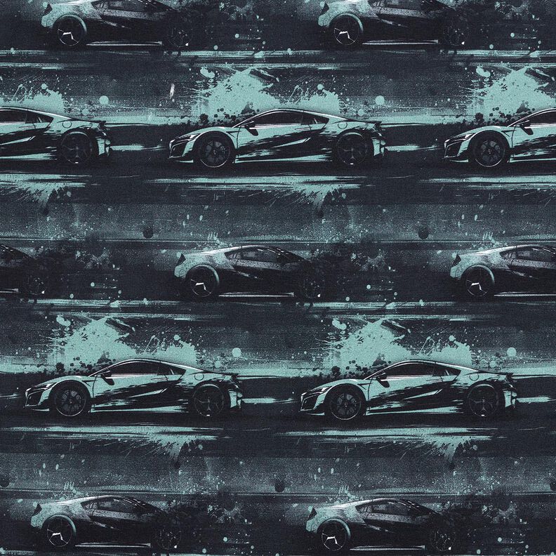 Bavlněný žerzej Závodní auto digitální potisk – černá/perlově šedá,  image number 1