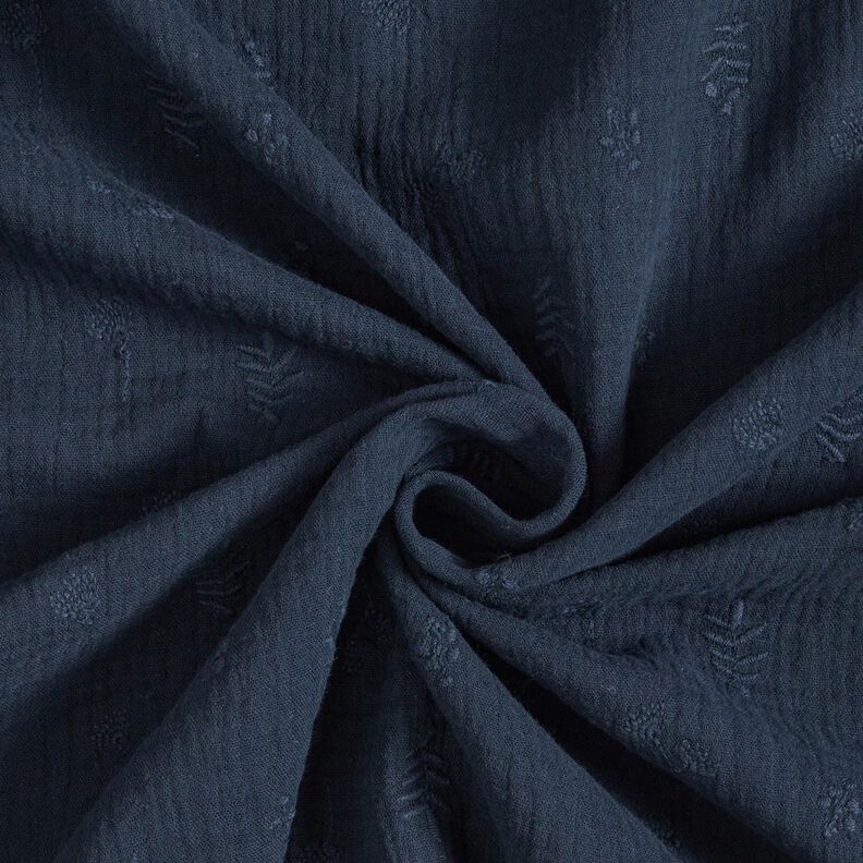 Mušelín / dvojitá mačkaná tkanina Výšivky květin a větví – namornicka modr,  image number 3