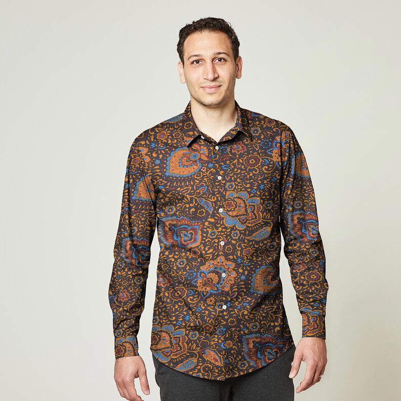 Košilovina Retro květiny a paisley vzory – noční modrá/karamelová,  image number 5