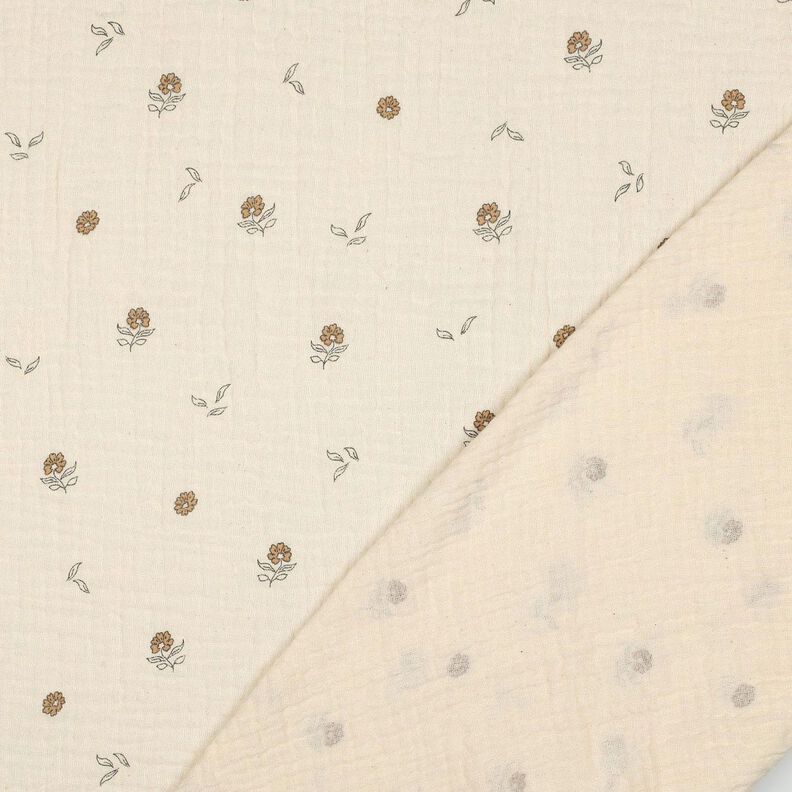 GOTS Mušelín / dvojitá mačkaná tkanina Romantické květiny  | Poppy Fabrics – světle béžová/skořicová,  image number 4