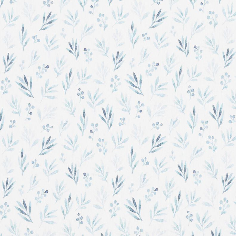 Bavlněný žerzej Jemné akvarelové větve a květy digitální potisk – slonová kost/džínově modrá,  image number 1