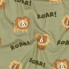 Bavlněný žerzej Lev | Poppy Fabrics – pistáciová/srnčí hnědá, 
