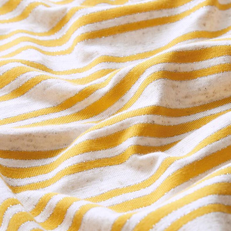 Viskózový žerzej s nepravidelnými třpytivými pruhy – vlněná bílá/sluníčkově žlutá,  image number 2