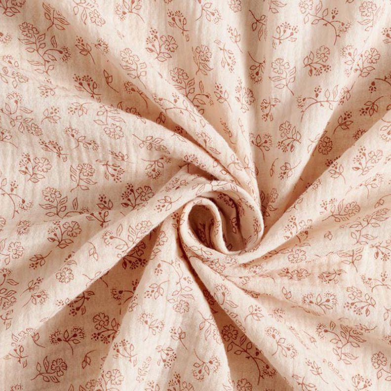 Mušelín / dvojitá mačkaná tkanina Malé úponky květů – přírodni,  image number 3