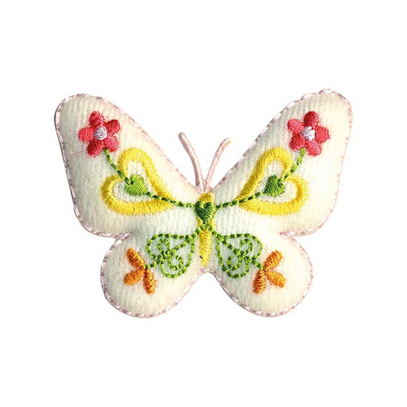 Aplikace Motýl [ 4,5 x 5,5 cm ] – vlněná bílá/žlutá,  image number 1