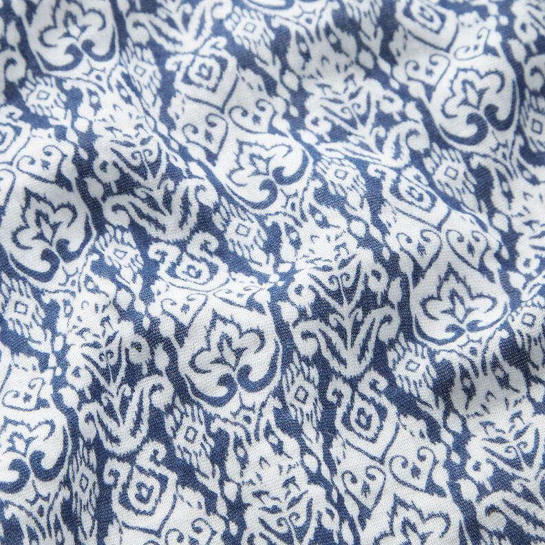 Mušelín / dvojitá mačkaná tkanina Tradiční vzor – bílá/indigová,  image number 2