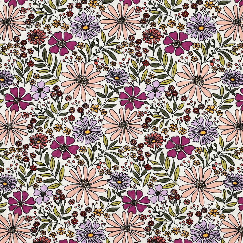 Bavlněný žerzej Moře květin | Poppy Fabrics – vlněná bílá/šeříková,  image number 1