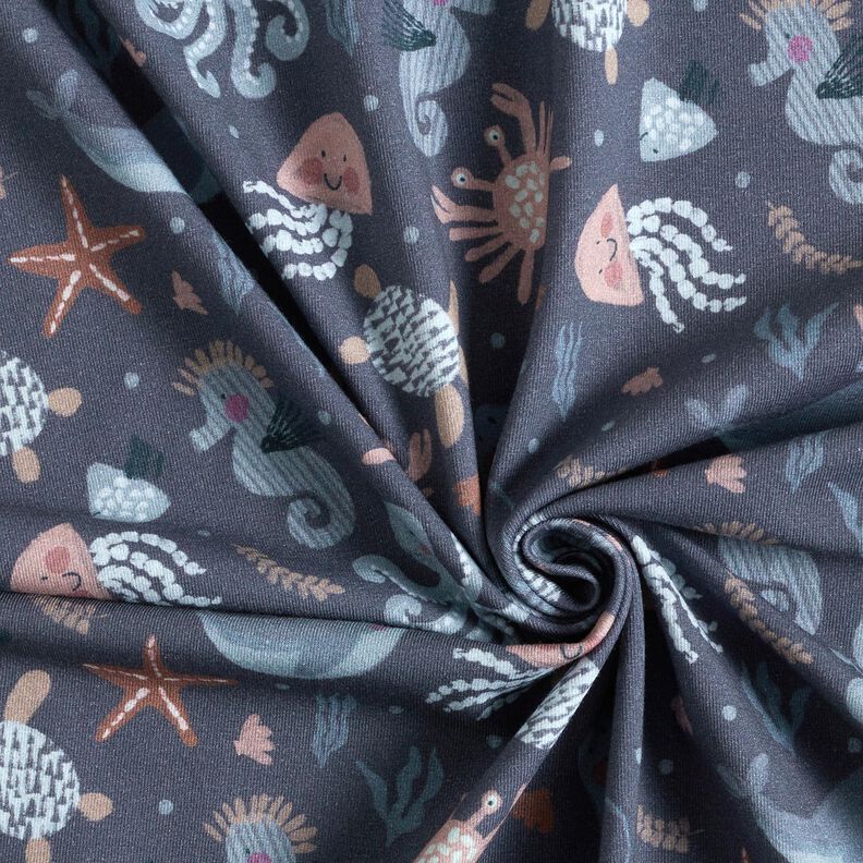 Bavlněný žerzej roztomilá mořská stvoření digitální potisk | Poppy Fabrics – noční modrá,  image number 3