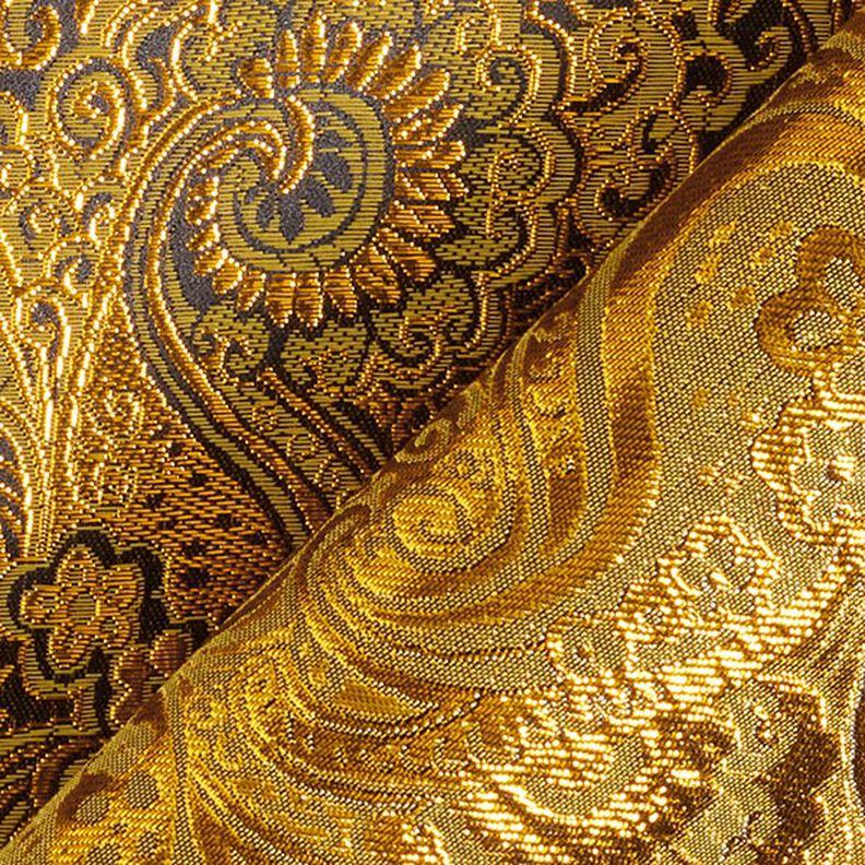 Oděvní žakár Metalický vzor paisley – zlatá/černá,  image number 4