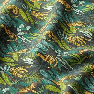Dekorační látka Bavlněný popelín Leopardi v džungli – zelená/žlutá, 
