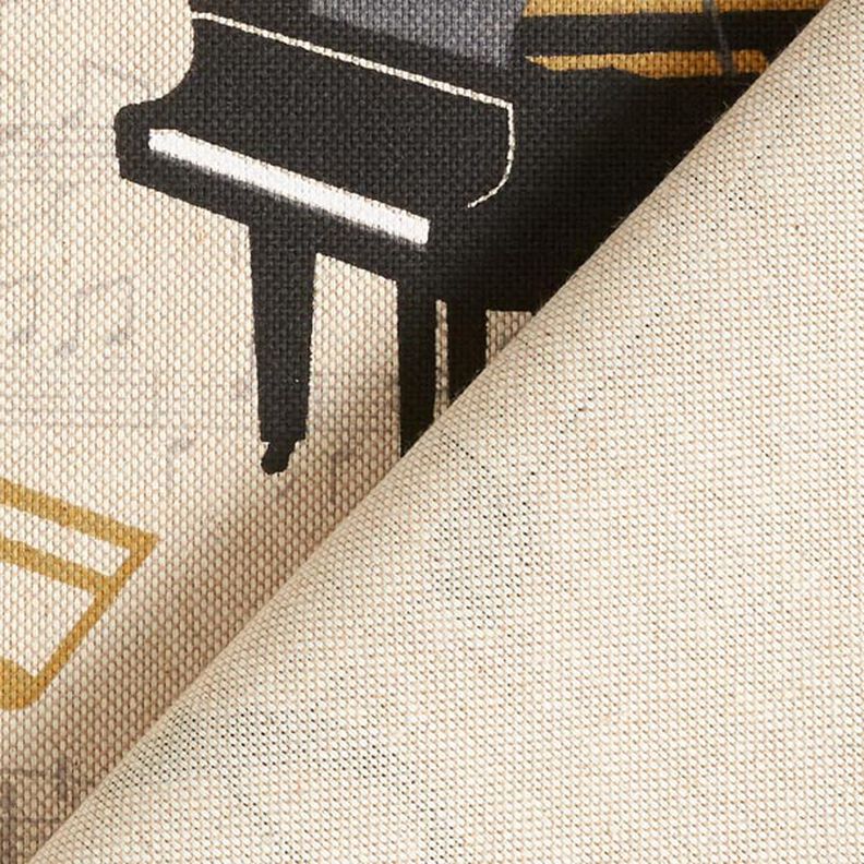 Dekorační látka Polopanama klavír a noty – přírodni/černá,  image number 4