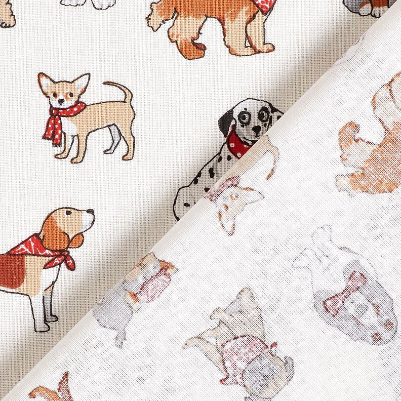 Bavlněná látka Kreton hraví psi – středně hnědá/slonová kost,  image number 4