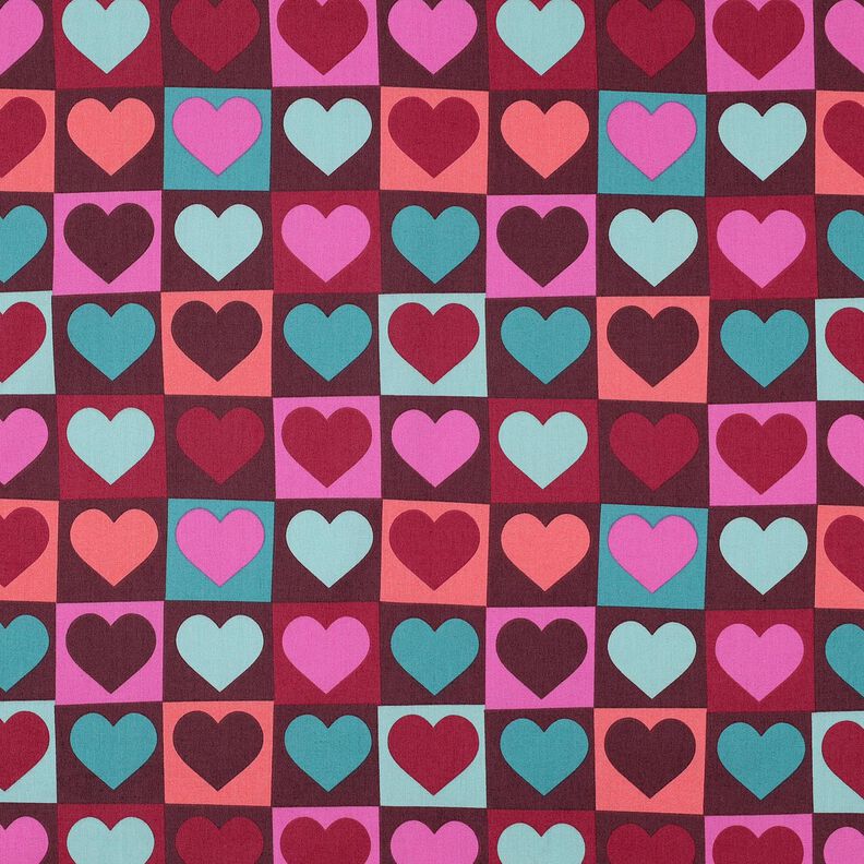Bavlněný popelín Kostky-srdce | Poppy Fabrics – burgundská červená,  image number 1