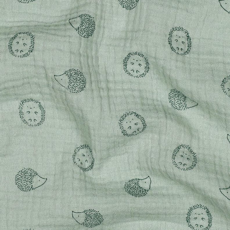 Mušelín / dvojitá mačkaná tkanina Ježek | Poppy Fabrics – světle mátová/tmavě zelená,  image number 2