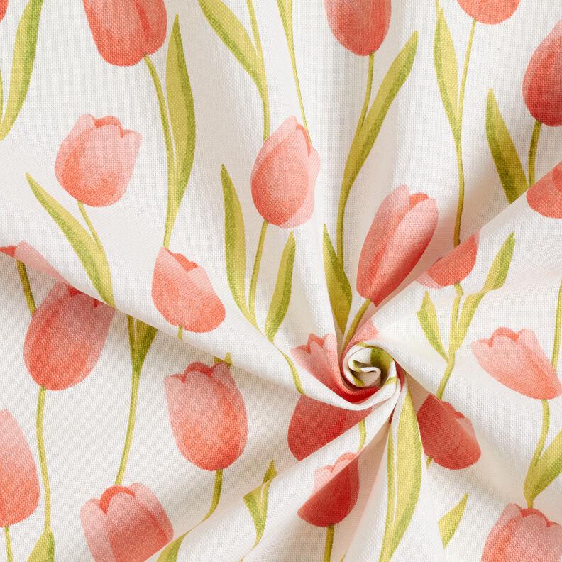Dekorační látka Polopanama Tulipány – slonová kost/humrová,  image number 3