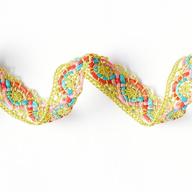 Paličkovaná krajka Colors [20 mm] - neonově zelená/tyrkysová,  image number 2