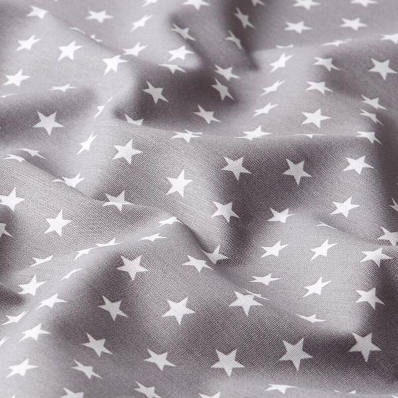 Bavlněný popelín Středně velké hvězdičky – šedá/bílá,  image number 2